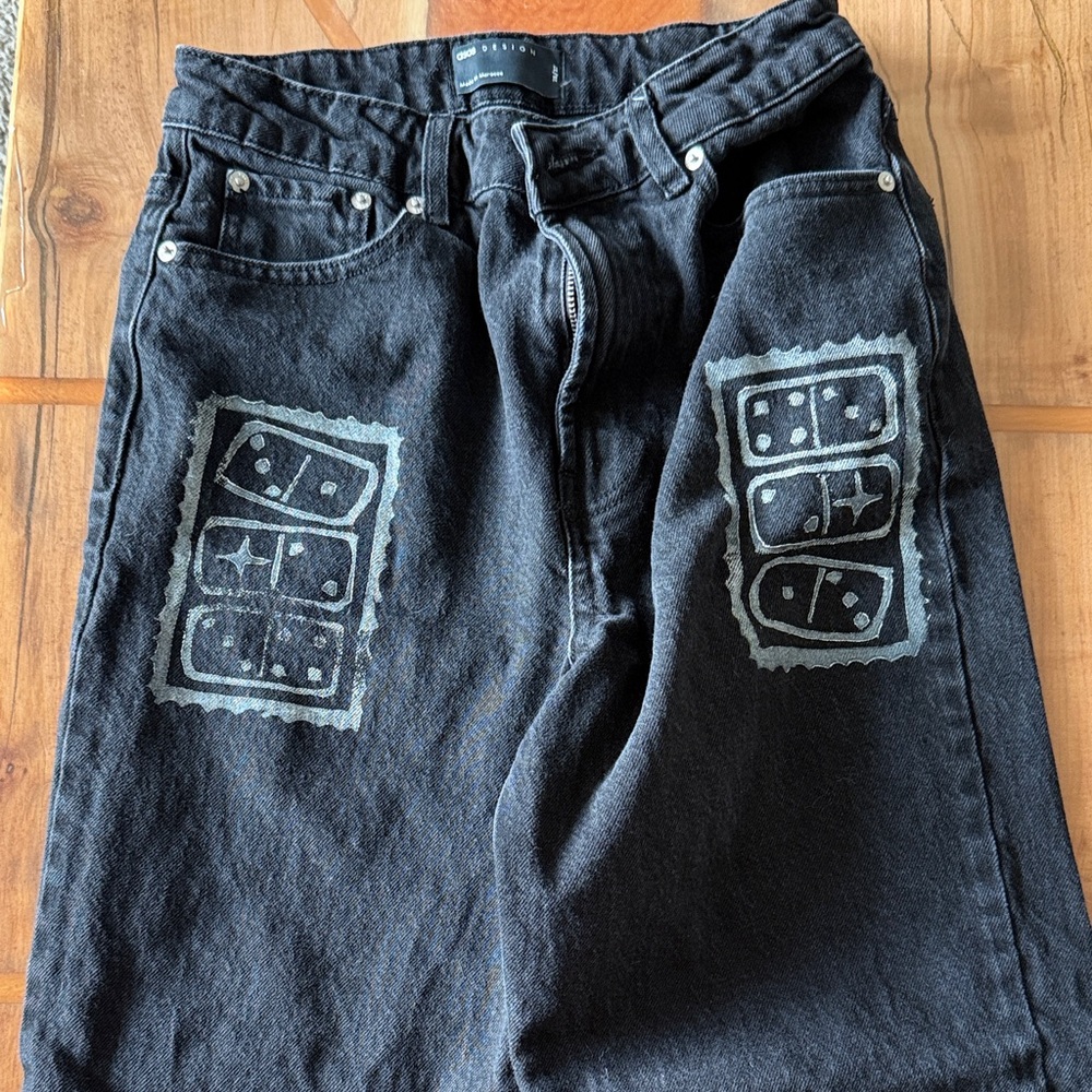 ASOS Black Cropped Jeans with Artistic Patch